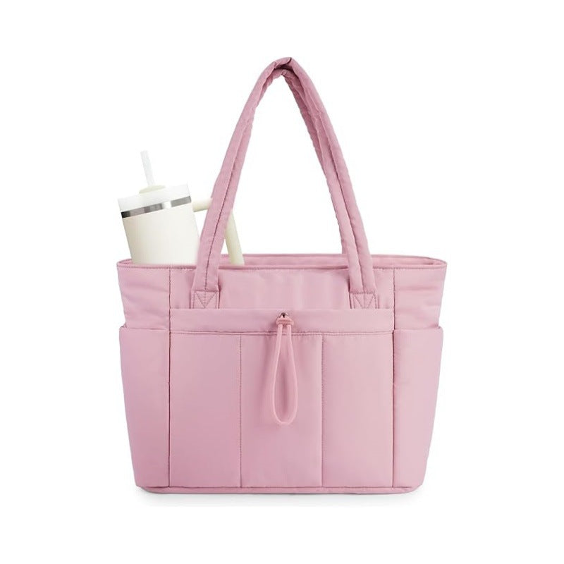 🎒 Natural Puffer Tote Bag – Nylon/Waterproof Lining – 20 L & Elastic Pocket for a 40 oz Water Bottle – Perfect for Work, the Gym, and Travel 🏋️