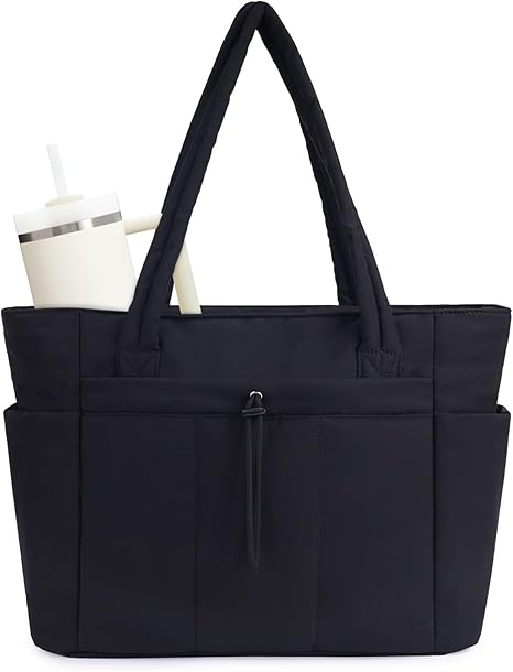 🎒 Natural Puffer Tote Bag – Nylon/Waterproof Lining – 20 L & Elastic Pocket for a 40 oz Water Bottle – Perfect for Work, the Gym, and Travel 🏋️