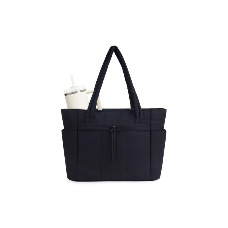 🎒 Natural Puffer Tote Bag – Nylon/Waterproof Lining – 20 L & Elastic Pocket for a 40 oz Water Bottle – Perfect for Work, the Gym, and Travel 🏋️