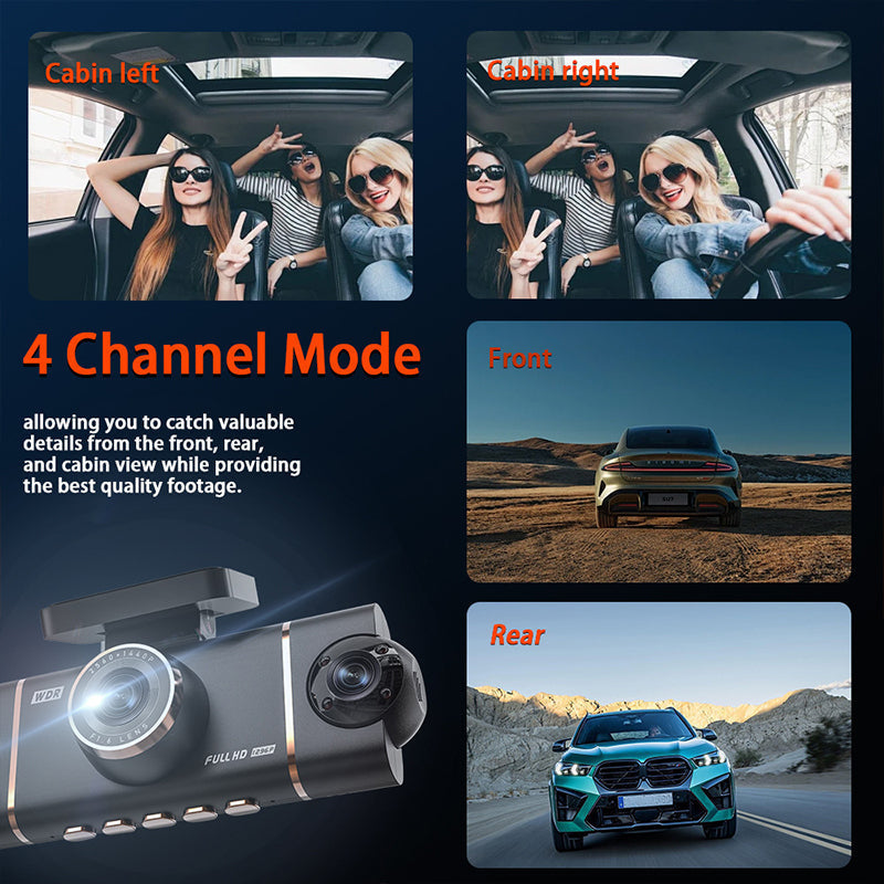 🏆65% Off🔥🚗4-Channel HD Dashcam with Front Interior Rear Recording