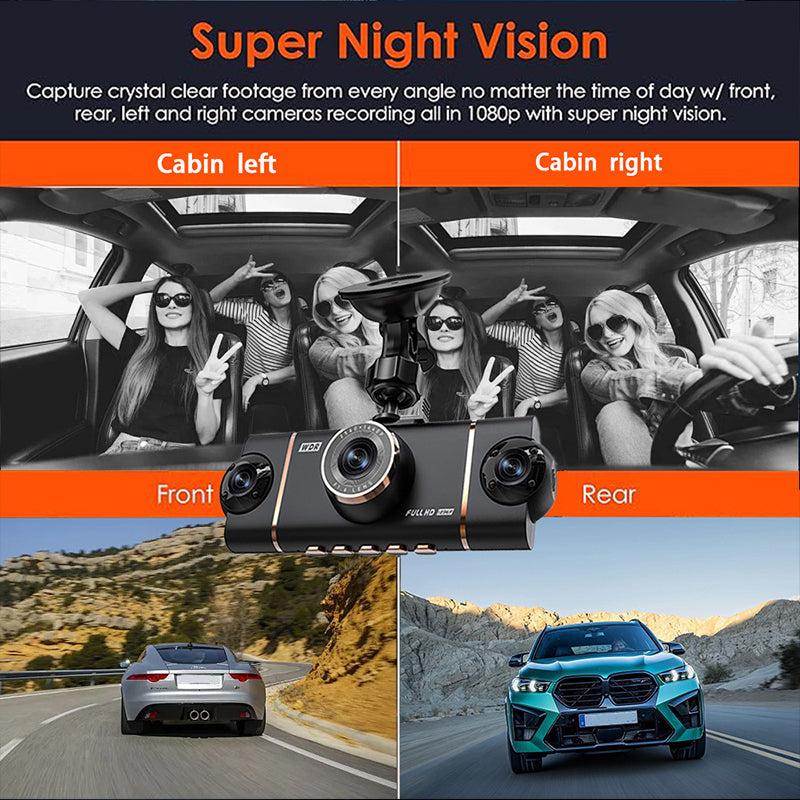 🏆65% Off🔥🚗4-Channel HD Dashcam with Front Interior Rear Recording