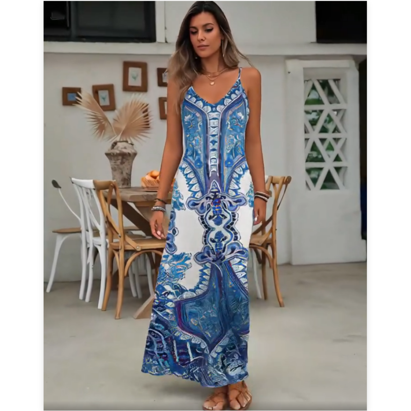 🎁2026 New Arrivals 50% OFF💥Women’s Retro Print V-Neck Sleeveless Maxi Dress