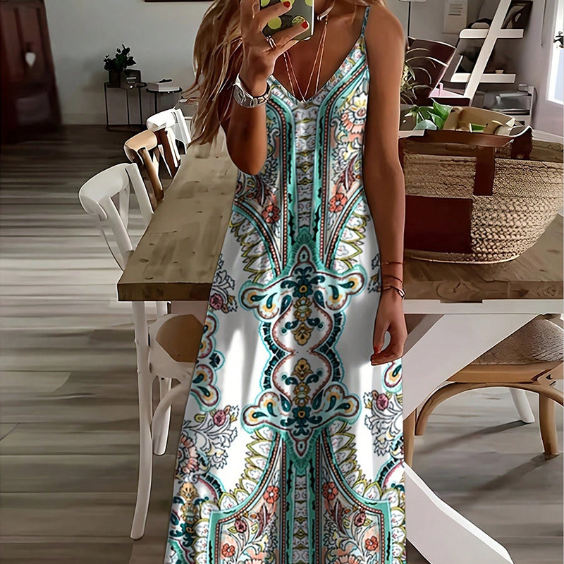 🎁2026 New Arrivals 50% OFF💥Women’s Retro Print V-Neck Sleeveless Maxi Dress