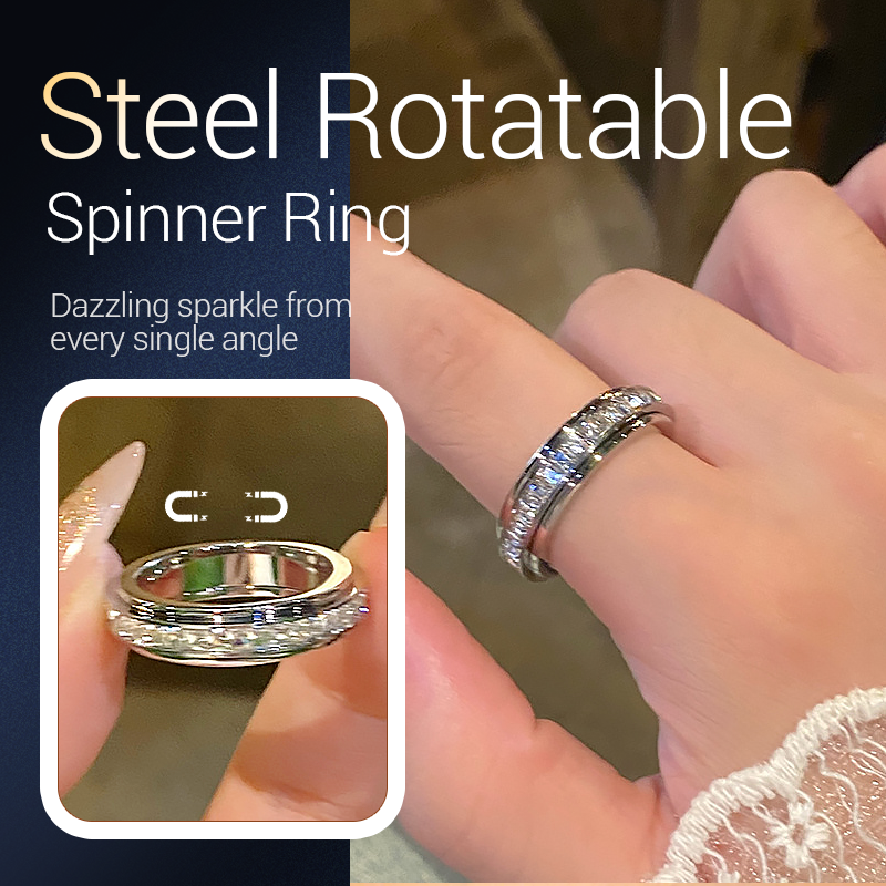 📢📢55%  OFF !! ⏰Titanium Steel Rotatable Spinner Ring with Zirconia
