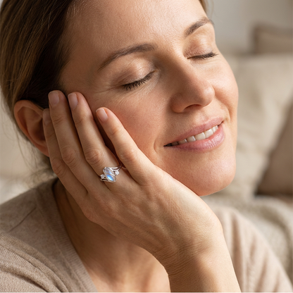 🎉 LIMITED TIME 50% OFF! 💍 Geometric Oval Ring with Zirconia Accents – Moonstone Center, Sparkling Details & Versatile Elegance ✨