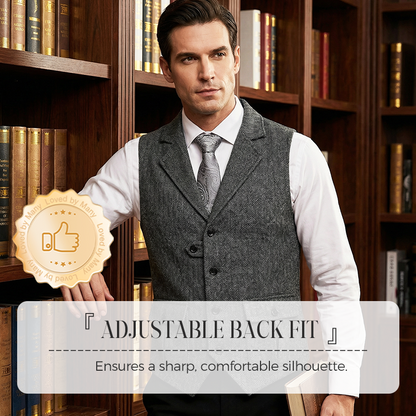 💎 50% OFF! 💎 Men's Classic Herringbone Tweed Suit Vest – Vintage Texture, Adjustable Fit & Premium Cotton Blend 👔🧥