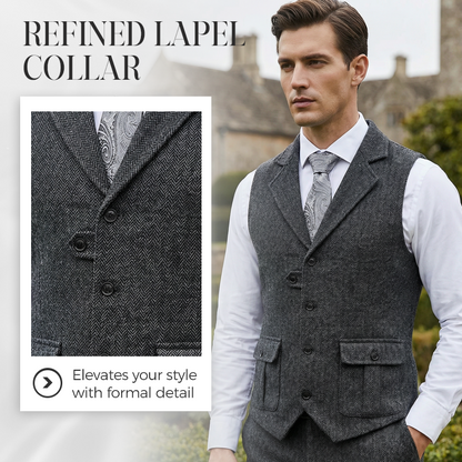 💎 50% OFF! 💎 Men's Classic Herringbone Tweed Suit Vest – Vintage Texture, Adjustable Fit & Premium Cotton Blend 👔🧥