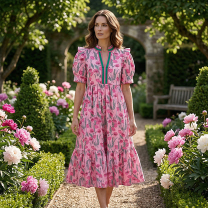 💎 56% OFF! 💎 Women's Floral Puff Sleeve Maxi Dress – Flowy Tiered Silhouette, V-Neck & Breathable Polyester (S–3XL) 🌸👗