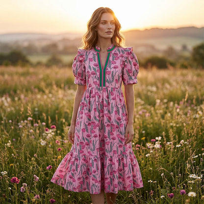 💎 56% OFF! 💎 Women's Floral Puff Sleeve Maxi Dress – Flowy Tiered Silhouette, V-Neck & Breathable Polyester (S–3XL) 🌸👗