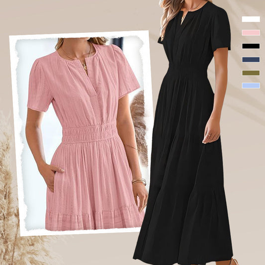 💎 50% OFF! 👗 Women's Boho Smocked Maxi Dress – Flowy Tiered Skirt, V-Neck & Breathable Fabric 🌿