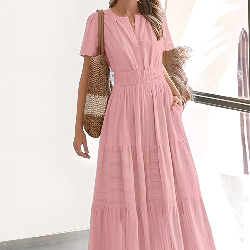 💎 50% OFF! 👗 Women's Boho Smocked Maxi Dress – Flowy Tiered Skirt, V-Neck & Breathable Fabric 🌿