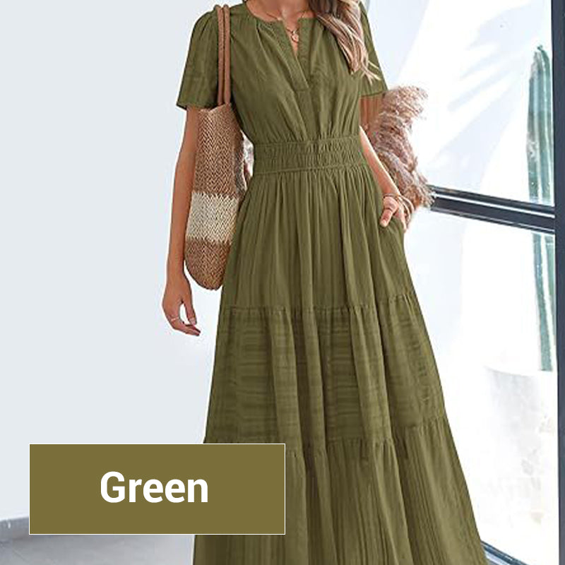 💎 50% OFF! 👗 Women's Boho Smocked Maxi Dress – Flowy Tiered Skirt, V-Neck & Breathable Fabric 🌿