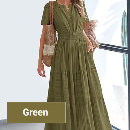 💎 50% OFF! 👗 Women's Boho Smocked Maxi Dress – Flowy Tiered Skirt, V-Neck & Breathable Fabric 🌿