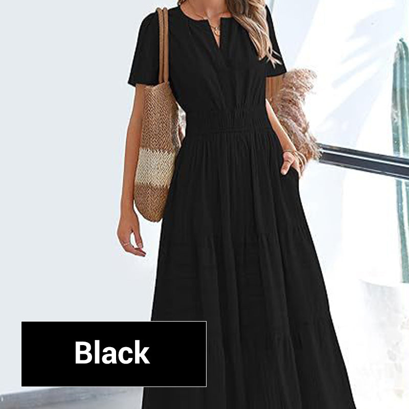 💎 50% OFF! 👗 Women's Boho Smocked Maxi Dress – Flowy Tiered Skirt, V-Neck & Breathable Fabric 🌿