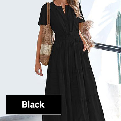 💎 50% OFF! 👗 Women's Boho Smocked Maxi Dress – Flowy Tiered Skirt, V-Neck & Breathable Fabric 🌿