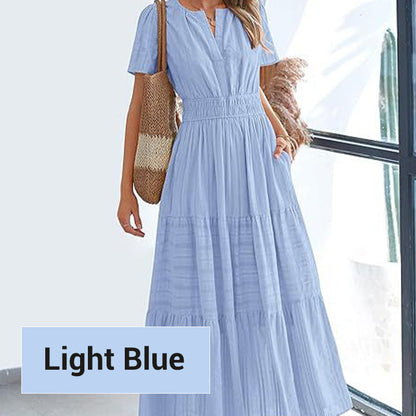 💎 50% OFF! 👗 Women's Boho Smocked Maxi Dress – Flowy Tiered Skirt, V-Neck & Breathable Fabric 🌿