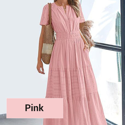 💎 50% OFF! 👗 Women's Boho Smocked Maxi Dress – Flowy Tiered Skirt, V-Neck & Breathable Fabric 🌿