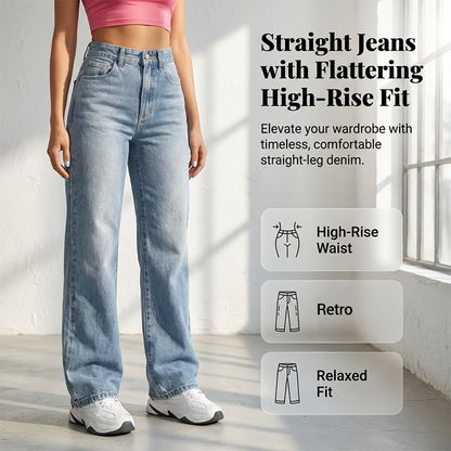 👖50% OFF NOW! 🔥 Women's High-Waisted Straight Leg Denim Jeans – Flattering Fit, Comfortable Stretch & Versatile Everyday Style ✨