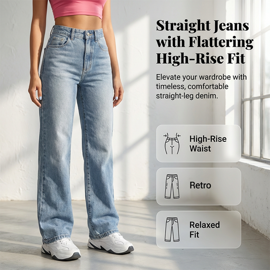 👖50% OFF NOW! 🔥 Women's High-Waisted Straight Leg Denim Jeans – Flattering Fit, Comfortable Stretch & Versatile Everyday Style ✨