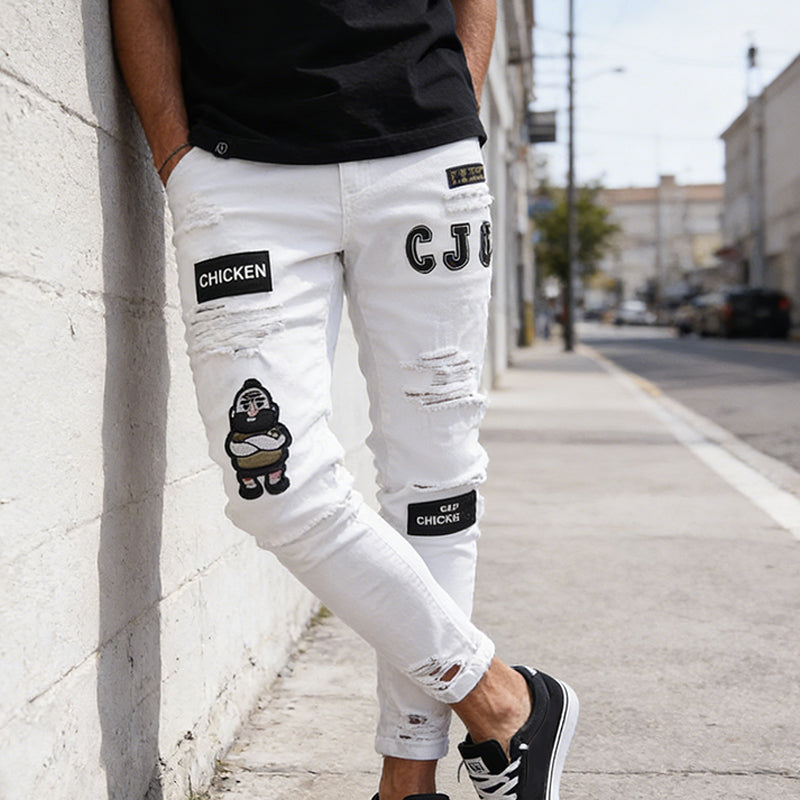 🔥 57% OFF NOW! 👖 Men's Ripped Skinny Jeans – Edgy Patchwork & Durable Denim 🎨👟