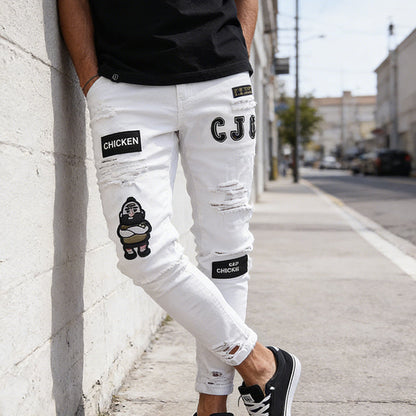 🔥 57% OFF NOW! 👖 Men's Ripped Skinny Jeans – Edgy Patchwork & Durable Denim 🎨👟