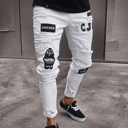 🔥 57% OFF NOW! 👖 Men's Ripped Skinny Jeans – Edgy Patchwork & Durable Denim 🎨👟