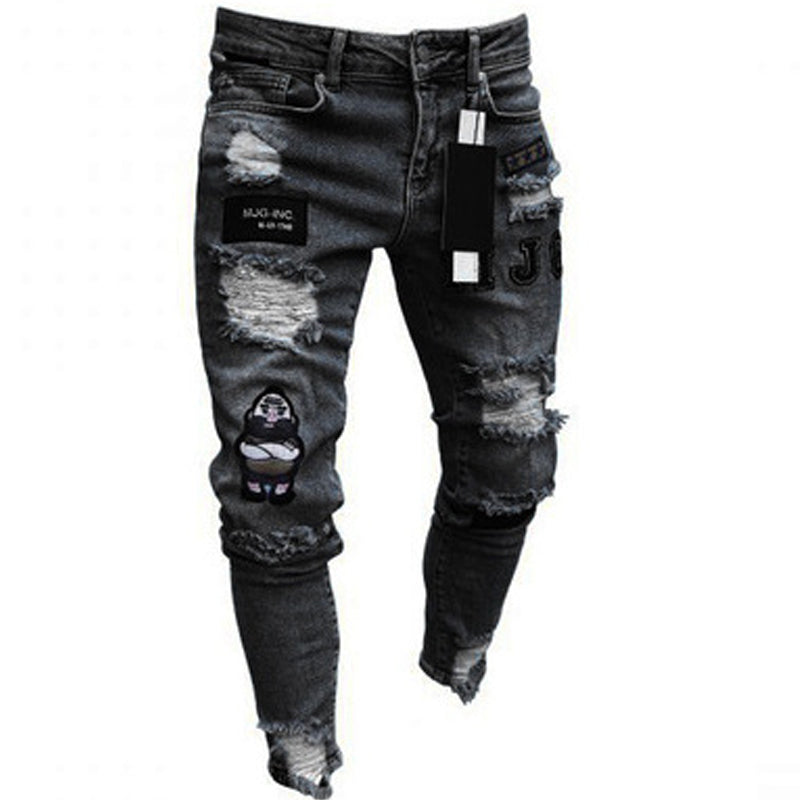 🔥 57% OFF NOW! 👖 Men's Ripped Skinny Jeans – Edgy Patchwork & Durable Denim 🎨👟