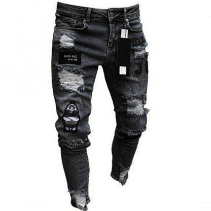 🔥 57% OFF NOW! 👖 Men's Ripped Skinny Jeans – Edgy Patchwork & Durable Denim 🎨👟