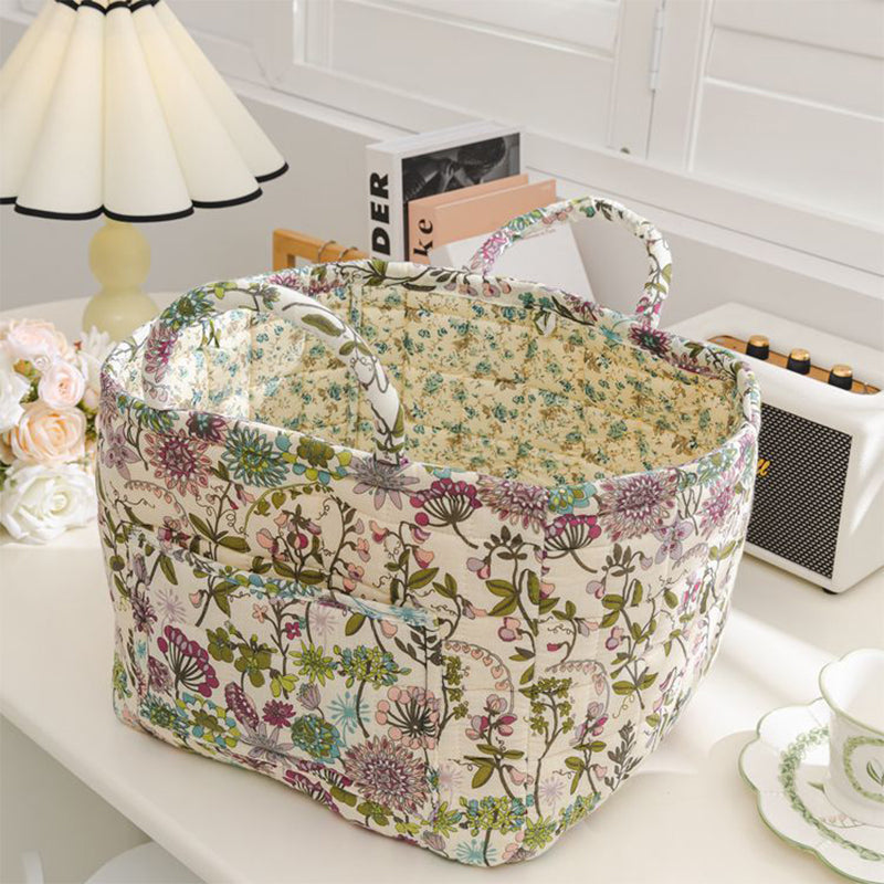 🌸 LIMITED-TIME 50% OFF! 🧺 Portable Floral Fabric Storage Basket – Vintage Design, Foldable & Large Capacity 🎀