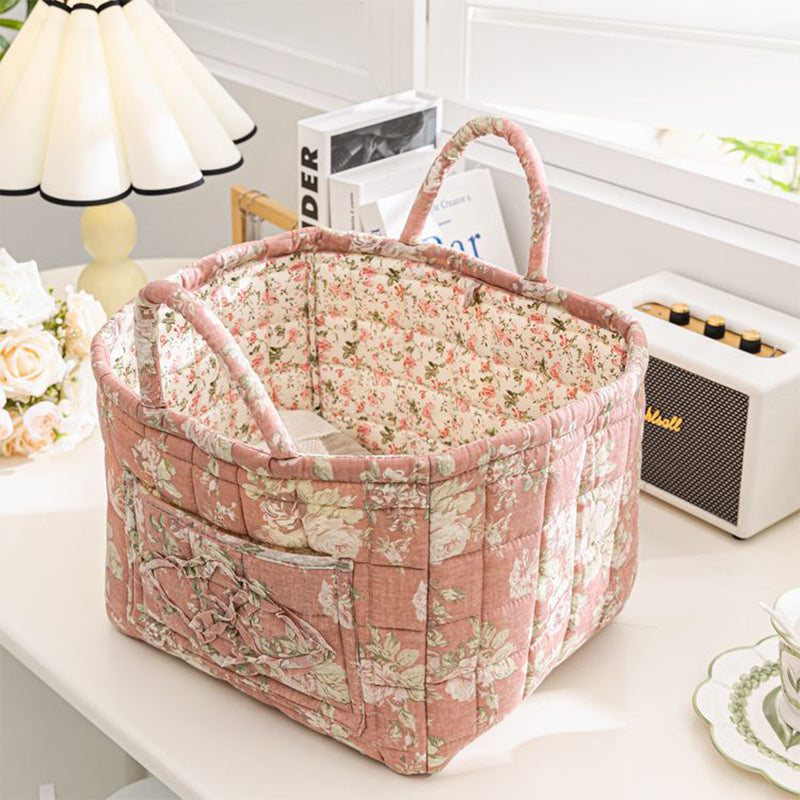 🌸 LIMITED-TIME 50% OFF! 🧺 Portable Floral Fabric Storage Basket – Vintage Design, Foldable & Large Capacity 🎀