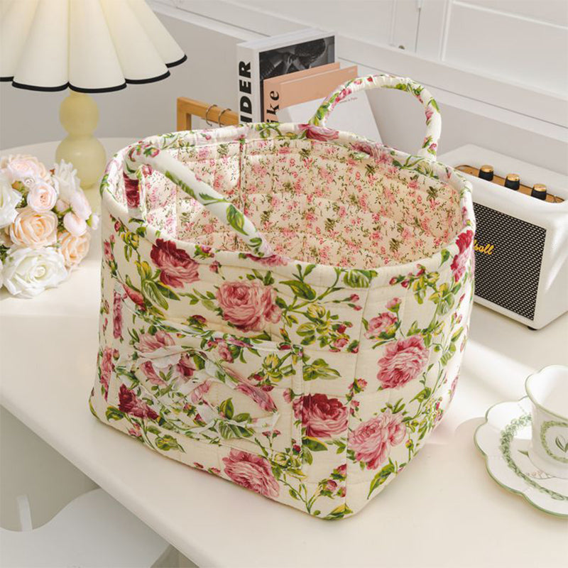 🌸 LIMITED-TIME 50% OFF! 🧺 Portable Floral Fabric Storage Basket – Vintage Design, Foldable & Large Capacity 🎀