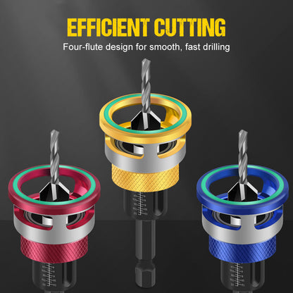 🔧 50% OFF NOW! 🔩 Wood Countersink Drill Bit Set – Auto Depth Stop, 4-Cutting-Edge & Precision Adjustable 🛠️