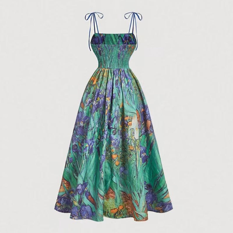 🌼 50% OFF NOW! 👗 Women's Floral Print Tie-Strap Midi Dress – Adjustable Straps, A-Line & Breathable Fabric 🌸