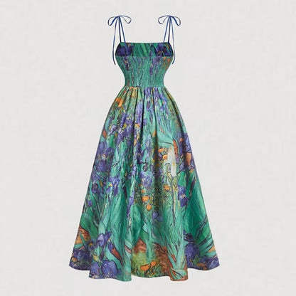🌼 50% OFF NOW! 👗 Women's Floral Print Tie-Strap Midi Dress – Adjustable Straps, A-Line & Breathable Fabric 🌸
