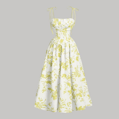 🌼 50% OFF NOW! 👗 Women's Floral Print Tie-Strap Midi Dress – Adjustable Straps, A-Line & Breathable Fabric 🌸