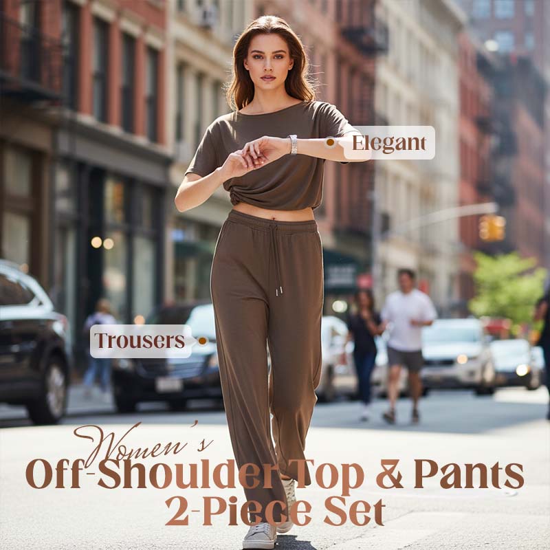💎 -50% ON WOMEN'S OFF-SHOULDER TOP & PANTS 2-PIECE SET! 💎 Asymmetrical Design, Soft Fabric & Wide-Leg Pants ✨