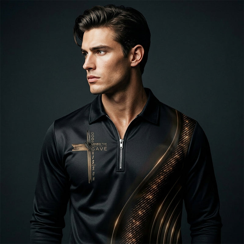 Men's Casual Retro Long Sleeve Zip-Up Shirt