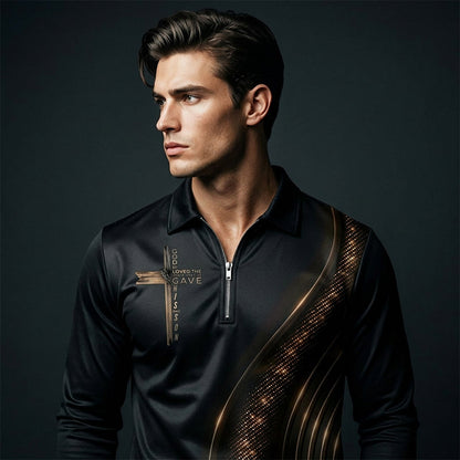 Men's Casual Retro Long Sleeve Zip-Up Shirt