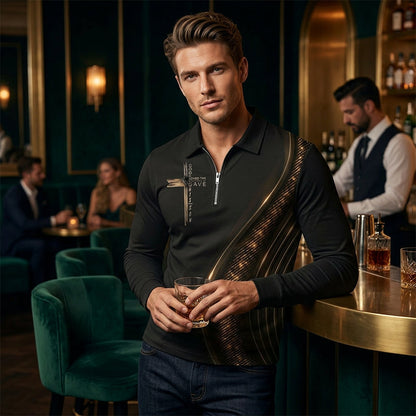 Men's Casual Retro Long Sleeve Zip-Up Shirt