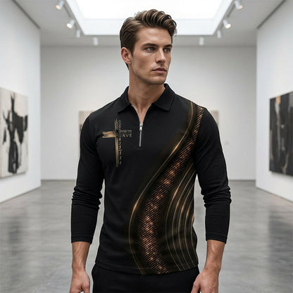 Men's Casual Retro Long Sleeve Zip-Up Shirt