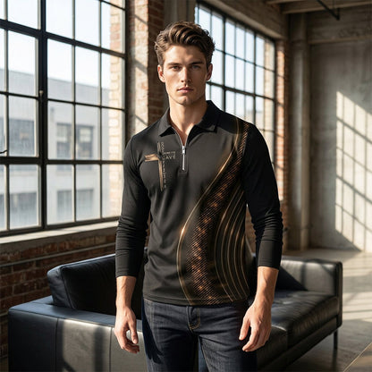 Men's Casual Retro Long Sleeve Zip-Up Shirt