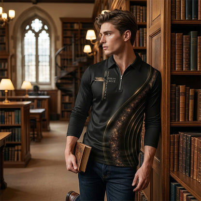 Men's Casual Retro Long Sleeve Zip-Up Shirt