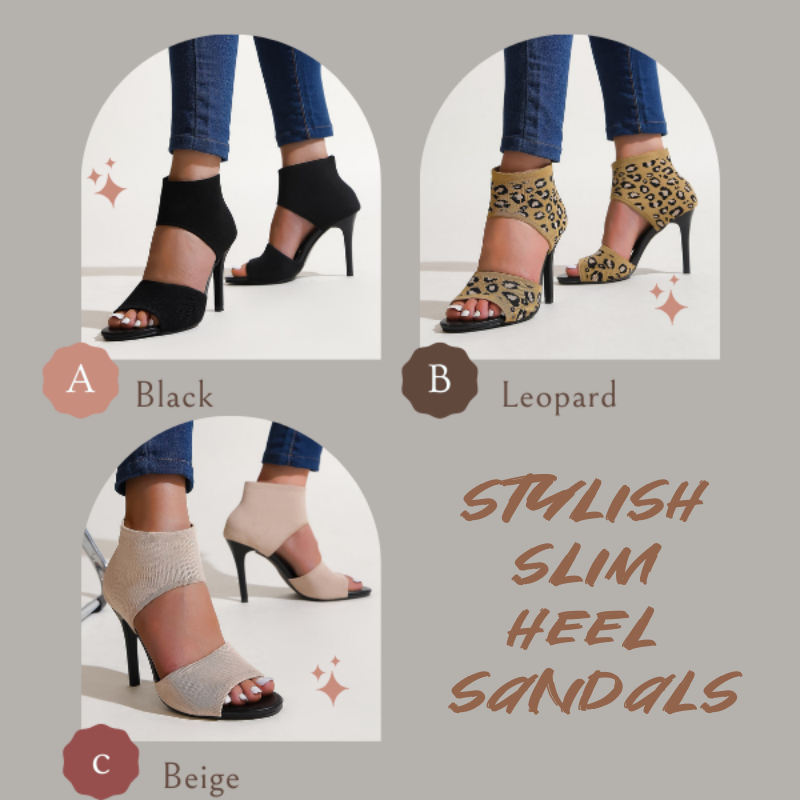 👠 50% OFF NOW! 🐆 Women's Stylish Slim Heel Sandals – Open-Toe, Elasticized Upper & No Instep Snagging ✨