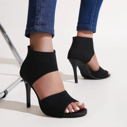 👠 50% OFF NOW! 🐆 Women's Stylish Slim Heel Sandals – Open-Toe, Elasticized Upper & No Instep Snagging ✨