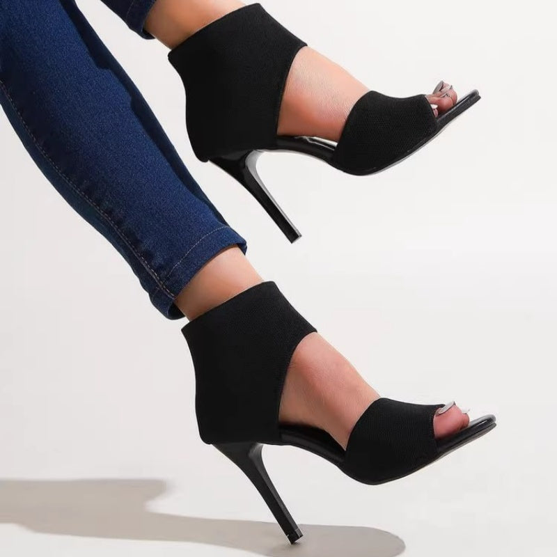 👠 50% OFF NOW! 🐆 Women's Stylish Slim Heel Sandals – Open-Toe, Elasticized Upper & No Instep Snagging ✨