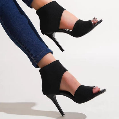 👠 50% OFF NOW! 🐆 Women's Stylish Slim Heel Sandals – Open-Toe, Elasticized Upper & No Instep Snagging ✨