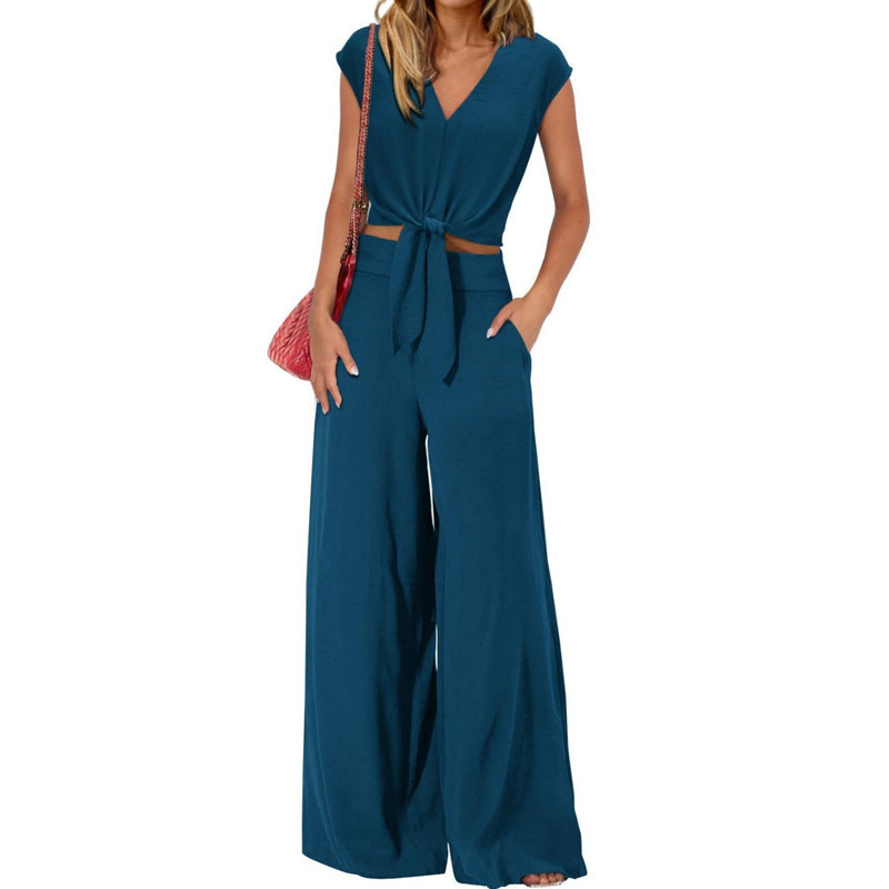👗 53% OFF NOW! Women's Linen Two-Piece Set – Tie-Front Top & High-Waist Wide-Leg Pants 🌿