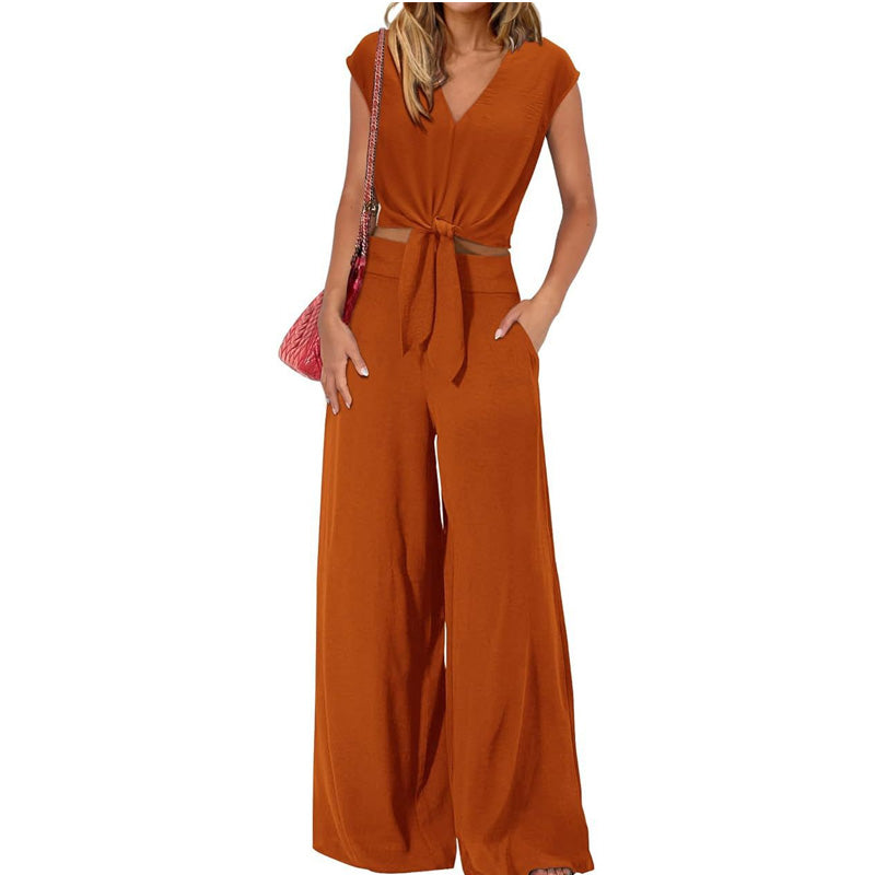 👗 53% OFF NOW! Women's Linen Two-Piece Set – Tie-Front Top & High-Waist Wide-Leg Pants 🌿
