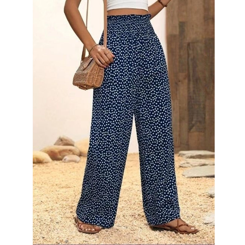 Women's Smocked High Waist Wide Leg Pants