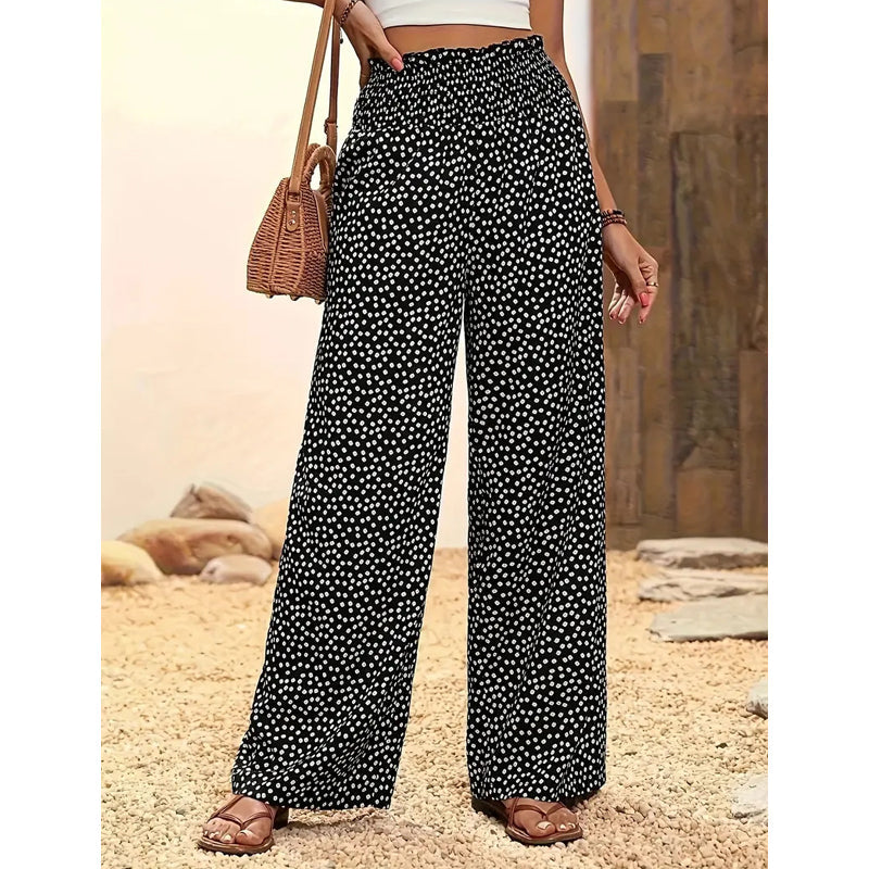 Women's Smocked High Waist Wide Leg Pants